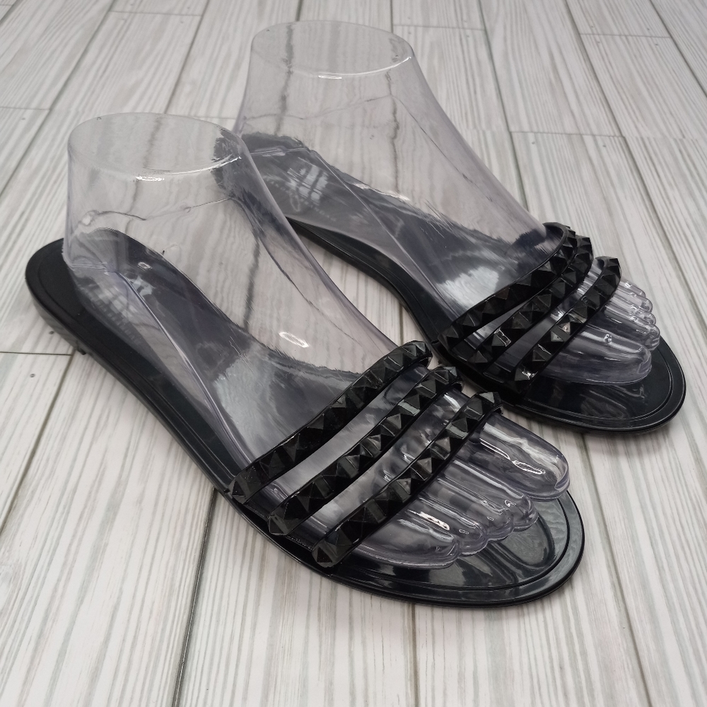 Aria B Pyramid Studded Black Jelly Sandals